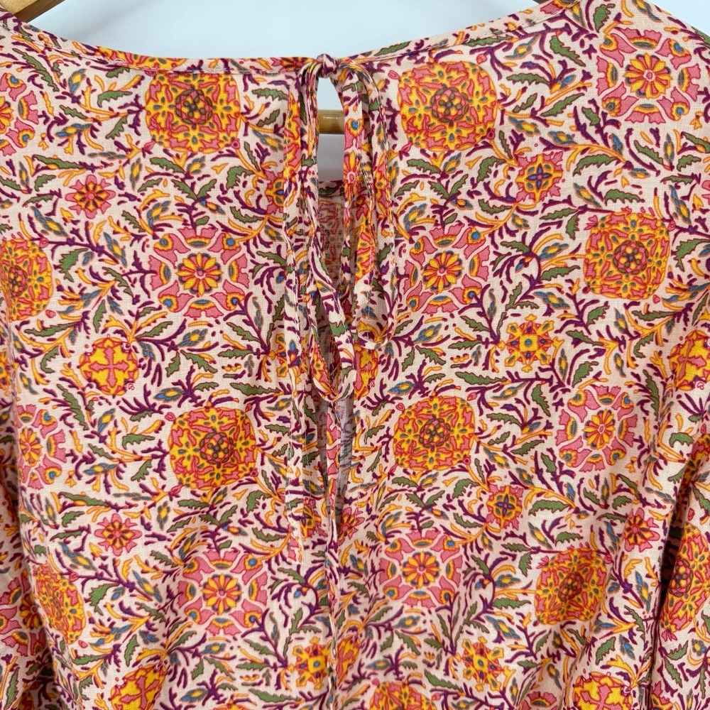 Rachel Zoe Womens Medium Crop Top Floral Linen Blend Long Sleeve Boho Blouse NEW - Picture 5 of 8